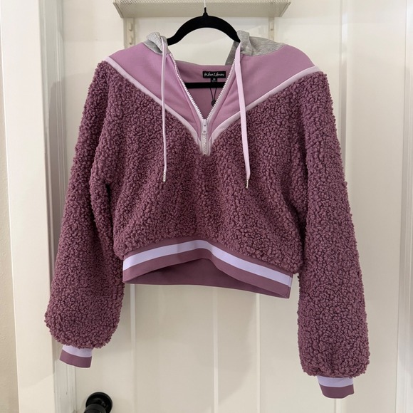 For Love And Lemons Tops - For Love & Lemons Sherpa Quarter Zip Hoodie Pullover Purple XS Retro